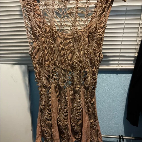 Asymmetrical Brown Crochet Tank Top NWT - Picture 3 of 5